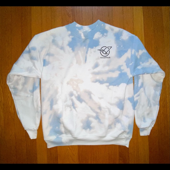 Violetear Bleach Dyed Crewneck White/Blue - Picture 1 of 1